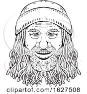 Rastafarian Dude Head Front Drawing Black And White