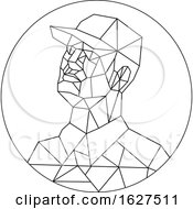 Poster, Art Print Of Union Worker Looking Up Low Polygon Black And White