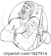 Poster, Art Print Of Moses With Ten Commandments Drawing Black And White