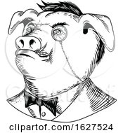 Poster, Art Print Of Aristocratic Pig Monocle Black And White Drawing