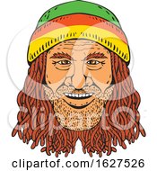 Poster, Art Print Of Rastafarian Head Front Drawing Color
