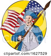 Poster, Art Print Of American Patriot Holding American Flag Drawing