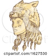 Native American Woman Wearing Wolf Headdress