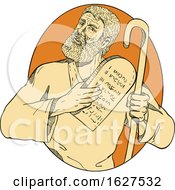 Poster, Art Print Of Prophet Moses Ten Commandments Drawing Color
