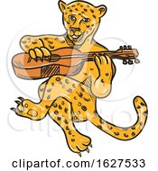Poster, Art Print Of Happy Jaguar Playing Acoustic Guitar Cartoon