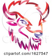 Poster, Art Print Of Curly Ribbon Style American Bison Head