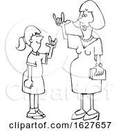 Poster, Art Print Of Cartoon Black And White Teacher Having A Conversation With A Student In American Sign Language