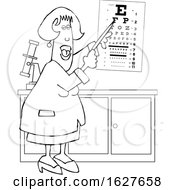 Cartoon Black And White Female Eye Doctor Pointing To A Chart