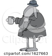 Cartoon Begging Homeless Dog Holding Out A Cup