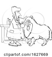 Cartoon Black And White Female Veterinarian Examining A Dog