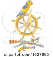 Poster, Art Print Of Pirate Parrot On A Helm Over Weapons