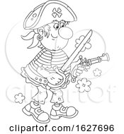Poster, Art Print Of Black And White Pirate Holding A Sword And Pistol