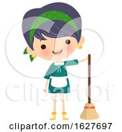 Happy Cleaning Lady With A Broom