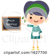 Happy Cleaning Lady Presenting A Maid Service Chalkboard