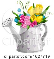 Valentines Day Heart Patterned Watering Can Floral Bouquet by Vector Tradition SM