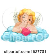 Poster, Art Print Of Valentines Day Cupid Holding A Heart On A Cloud