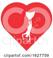 Poster, Art Print Of Red Valentine Heart With A Freediver Swimming