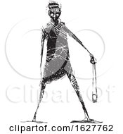 Sketch Of David Holding A Stone Sling