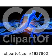 Poster, Art Print Of 3d Medical Background With Running Male Figure On Dna Strands