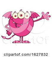 Poster, Art Print Of Cartoon Pink Bat Winged Monster Waving