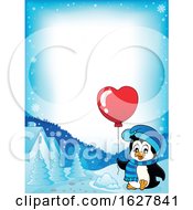 Border Of A Valentines Day Penguin With A Heart Balloon