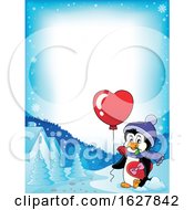 Poster, Art Print Of Border Of A Valentines Day Penguin With A Heart Balloon