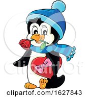 Poster, Art Print Of Valentines Day Penguin With A Rose And Candy Box