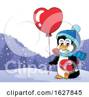 Poster, Art Print Of Valentines Day Penguin With A Heart Balloon