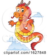 Poster, Art Print Of Red Orange And Yellow Chinese Dragon And Clouds