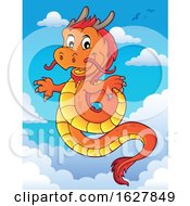 Poster, Art Print Of Red Orange And Yellow Chinese Dragon In The Sky