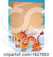 Poster, Art Print Of Red Orange And Yellow Chinese Dragon Parchment Border
