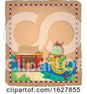 Poster, Art Print Of Parchment Border Of A Chinese Dragon By A Temple