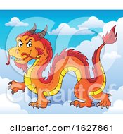 Poster, Art Print Of Red Orange And Yellow Chinese Dragon In The Sky