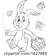 Poster, Art Print Of Black And White Easter Bunny Carrying A Basket Of Eggs