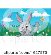 Poster, Art Print Of Easter Bunny Waving Over A Sign