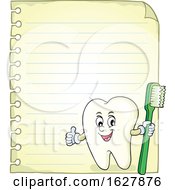 Poster, Art Print Of Tooth Mascot Holding A Brush Over Ruled Paper