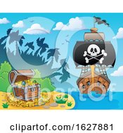 Poster, Art Print Of Pirate Ship Near A Treasure Island