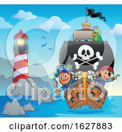 Poster, Art Print Of Pirates On A Ship Near A Lighthouse