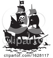 Black And White Pirate Ship by Alex Bannykh