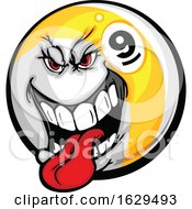 Poster, Art Print Of Tough Billiards Pool Nine Ball Mascot Sticking His Tongue Out