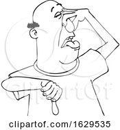 Poster, Art Print Of Cartoon Black And White Man Plugging His Nose To Avoid A Stinky Smell And Giving A Thumb Down