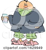 Cartoon Sick Man Wearing Bunny Slippers And Holding A Glass