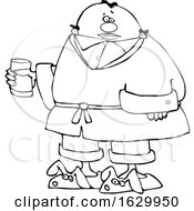 Cartoon Black And White Sick Man Wearing Bunny Slippers And Holding A Glass