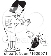 Cartoon Black And White Woman With A Bug Problem