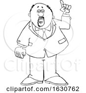 Cartoon Black And White Business Man Holding Up A Finger And Talking