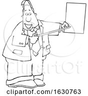 Poster, Art Print Of Cartoon Black And White Business Man Pointing To A Piece Of Paper