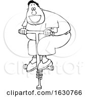 Cartoon Black And White Man Playing On A Pogo Stick