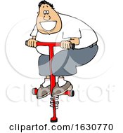 Cartoon White Man Playing On A Pogo Stick