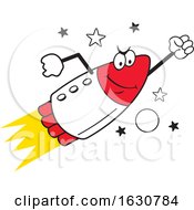 Cartoon Determined Rocket Mascot Character Flying
