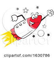 Cartoon Happy Rocket Mascot Character Flying